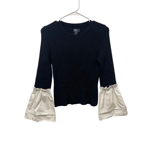 Maeve by Anthropologie Ribbed bell-sleeve sweater top black size small - Picture 1 of 6